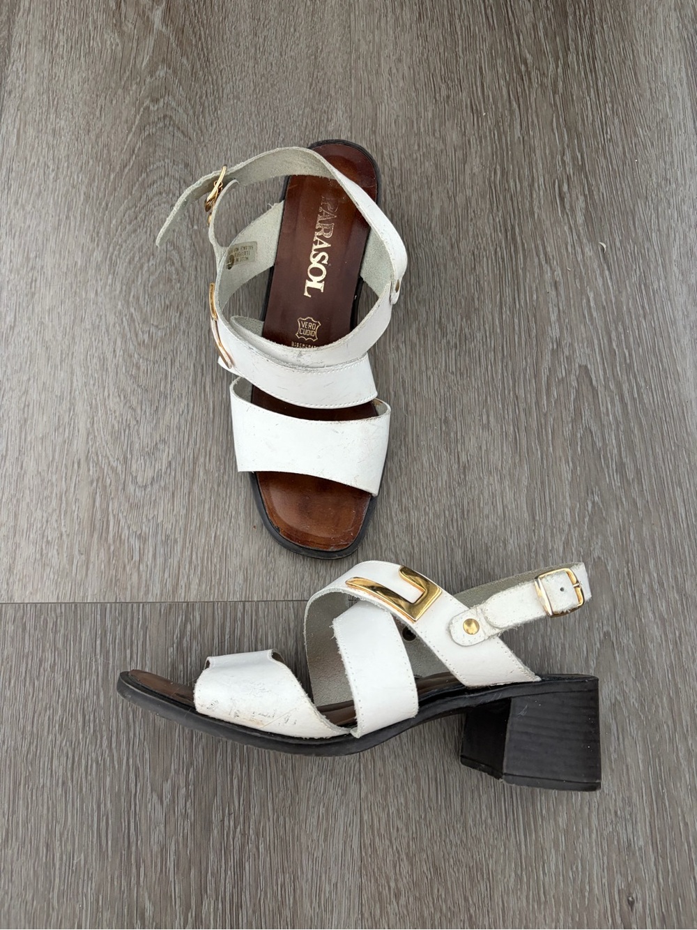 Vintage made‎ in Italy White Leather Block Heel Sandals